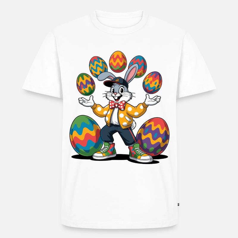 Bunter Osterhase mit farbigen Eiern - Männer Premium Bio T-Shirt - Weiß