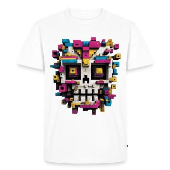 Geometric Skull – Colorful Pixel Art - Men's Premium Organic T-Shirt - white - Front - Nico (187cm)