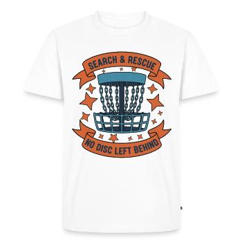 Recherche et sauvetage : aucun disque laissé derrière Disc golf - T-shirt Premium bio Homme - blanc - Devant - Nico (187cm)