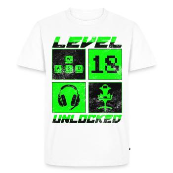 Niveau 18 débloqué - T-shirt Premium bio Homme - blanc - Devant - Nico (187cm)