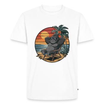 Gorille drôle sur la plage Coucher de soleil des vacances d’été - T-shirt Premium bio Homme - blanc - Devant - Nico (187cm)