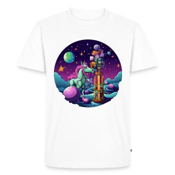 Galactic Unicorn Reading Storm - Men's Premium Organic T-Shirt - white - Front - Nico (187cm)