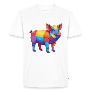Aquarelle Pop Art Arc-en-ciel Cochon Coloré - T-shirt Premium bio Homme - blanc - Devant - Nico (187cm)