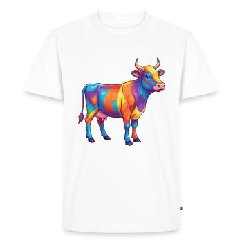 Colorful Cow Rainbow Pop Art Watercolor - Men's Premium Organic T-Shirt - white - Front - Nico (187cm)
