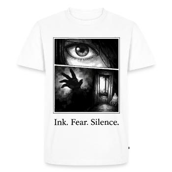 Ink Fear Silence – motif d’horreur manga sombre - T-shirt Premium bio Homme - blanc - Devant - Nico (187cm)