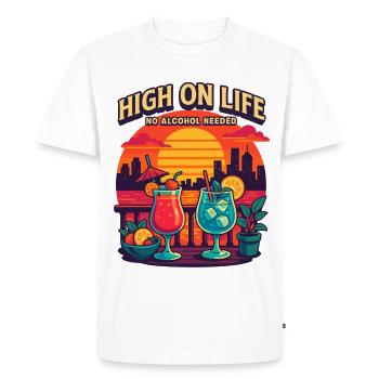 high on life, no alcohol needed - Men's Premium Organic T-Shirt - white - Front - Nico (187cm)