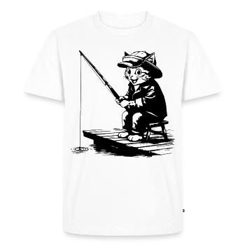 Chat Pêcheur Rigolo - Design Chat qui Pêche - T-shirt Premium bio Homme - blanc - Devant - Nico (187cm)