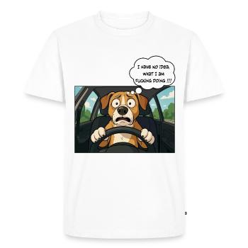 Chien de dessin animé au volant, conducteur débutant - T-shirt Premium bio Homme - blanc - Devant - Nico (187cm)