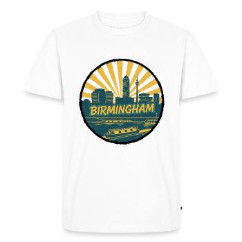 Birmingham City Skyline Canal Vintage Badge - Men's Premium Organic T-Shirt - white - Front - Nico (187cm)