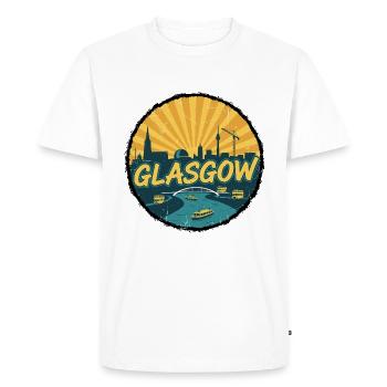 Glasgow City Skyline Retro Vintage Badge - Men's Premium Organic T-Shirt - white - Front - Nico (187cm)