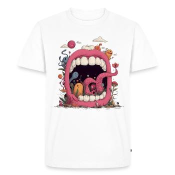 Pink Mouth World with Creatures - Men's Premium Organic T-Shirt - white - Front - Nico (187cm)