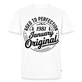 janvier 1981 – Légende des sommets et montagnes - T-shirt Premium bio Homme - blanc - Devant - Nico (187cm)