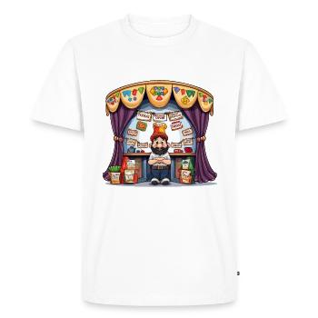 Market Magic: The Cup Merchant - Men's Premium Organic T-Shirt - white - Front - Nico (187cm)
