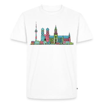 Munich City Skyline Marienplatz Modern Line Art - Men's Premium Organic T-Shirt - white - Front - Nico (187cm)