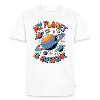 My Planet Is Awesome - Men's Premium Organic T-Shirt - white - Front - Nico (187cm)