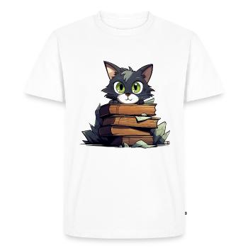 Pile de livres pour chats - T-shirt Premium bio Homme - blanc - Devant - Nico (187cm)