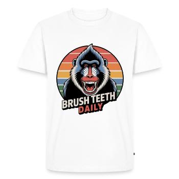 Daily Brushing Teeth Mandrill Monkey - Men's Premium Organic T-Shirt - white - Front - Nico (187cm)