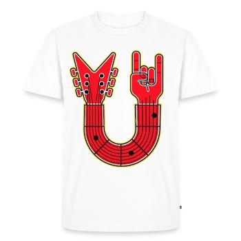 Red U-Shape Guitar with Finger Horns Hand - Men's Premium Organic T-Shirt - white - Front - Nico (187cm)