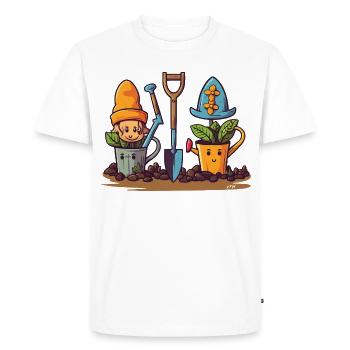 Amis du jardin : des nains en pots - T-shirt Premium bio Homme - blanc - Devant - Nico (187cm)