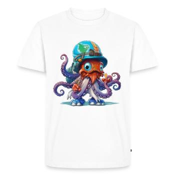 Explorateur pieuvre avec casque de carte du monde - T-shirt Premium bio Homme - blanc - Devant - Nico (187cm)