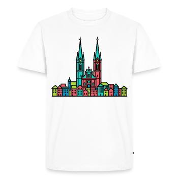 Dessin d’art au trait de la bibliothèque de la Skyline de l’abbaye de la ville de Saint-Gall - T-shirt Premium bio Homme - blanc - Devant - Nico (187cm)