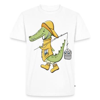 Crocodile angler in yellow coat - Men's Premium Organic T-Shirt - white - Front - Nico (187cm)