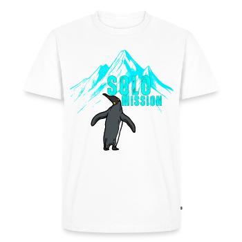 Solo Mission Penguin Funny Mountain Hiking Meme - Men's Premium Organic T-Shirt - white - Front - Nico (187cm)