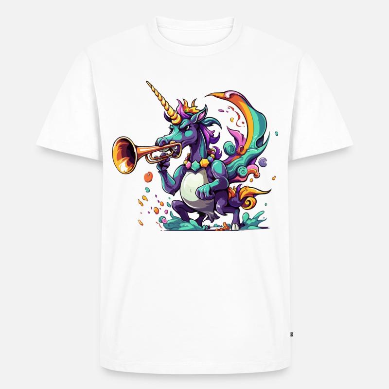 Farbexplosion Einhorn-Trompeter - Männer Premium Bio T-Shirt - Weiß
