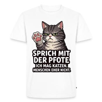 Parle à la Patte – Chat Grognon - T-shirt Premium bio Homme - blanc - Devant - Nico (187cm)