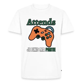 Attends Je Finis Ma Partie - T-shirt Premium bio Homme - blanc - Devant - Nico (187cm)