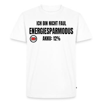 Pas paresseux, mode économie d’énergie – batterie à 12 % - T-shirt Premium bio Homme - blanc - Devant - Nico (187cm)