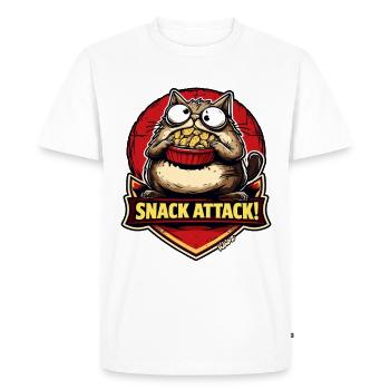 Chat qui attaque un snack avec du pop-corn - T-shirt Premium bio Homme - blanc - Devant - Nico (187cm)