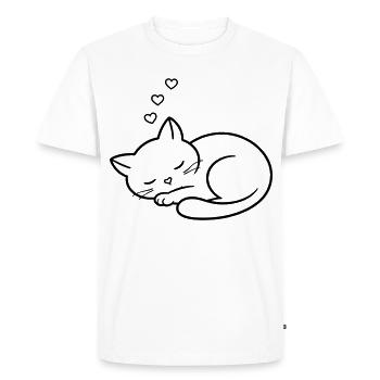 Sleeping Cat with Hearts | Cute Love Line Art - Men's Premium Organic T-Shirt - white - Front - Nico (187cm)