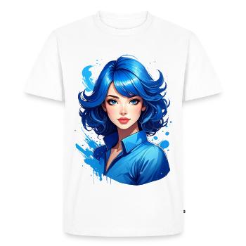 Jeune femme aux cheveux bleus - T-shirt Premium bio Homme - blanc - Devant - Nico (187cm)