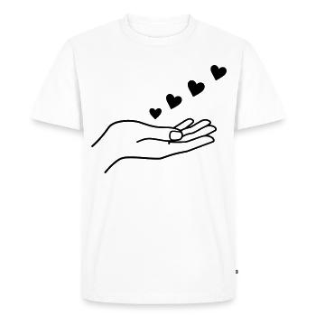 Main avec des cœurs flottants Dessin au trait minimaliste - T-shirt Premium bio Homme - blanc - Devant - Nico (187cm)
