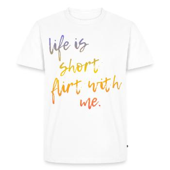 La vie est courte Draguette avec moi - Tour Gradient Script - T-shirt Premium bio Homme - blanc - Devant - Nico (187cm)
