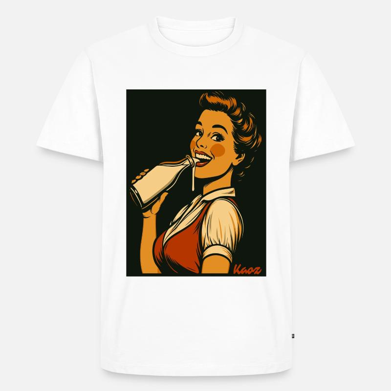 Retro Dame mit Milch Getränk - Männer Premium Bio T-Shirt - Weiß