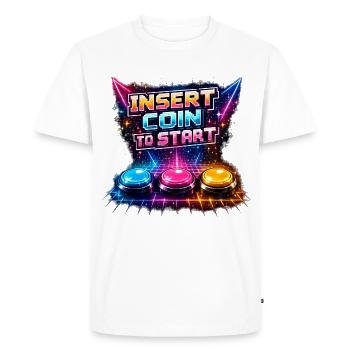 Retro Arcade Neon – Insert Coin - Men's Premium Organic T-Shirt - white - Front - Nico (187cm)