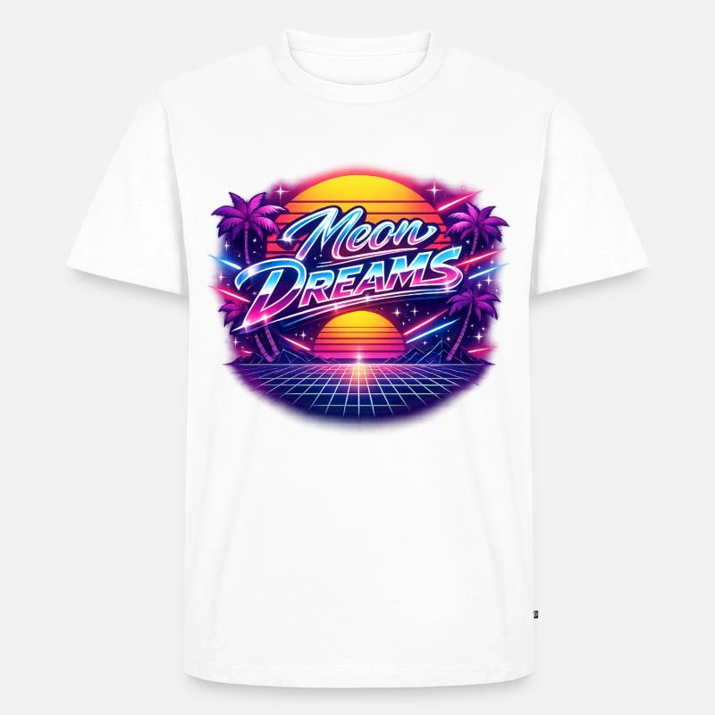 Moon Dreams Neon Retro Sunset - Männer Premium Bio T-Shirt - Weiß