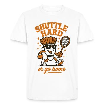 Shuttle Hard | Badminton Motivation Saying - Men's Premium Organic T-Shirt - white - Front - Nico (187cm)