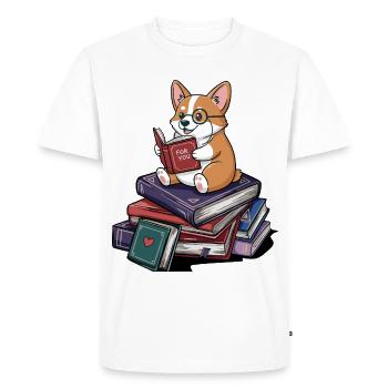 Corgi rat de bibliothèque Lit des livres Art - T-shirt Premium bio Homme - blanc - Devant - Nico (187cm)