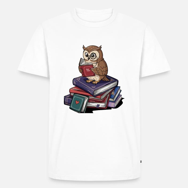 Bücherwurm-Eule-Vogel liest Bücher Kunst - Männer Premium Bio T-Shirt - Weiß