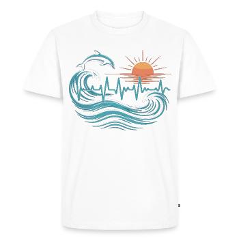 Sea Heart Line Shirt – Dolphin & Waves Motif - Men's Premium Organic T-Shirt - white - Front - Nico (187cm)