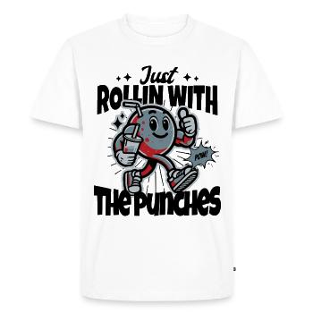 Funny Text Cartoon T-Shirt - Men's Premium Organic T-Shirt - white - Front - Nico (187cm)