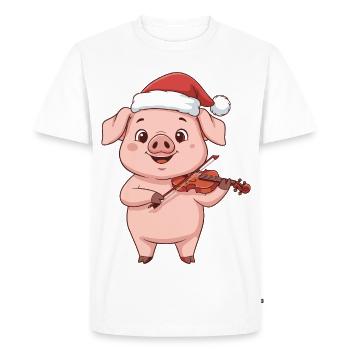 Animaux de ferme de cochons de Noël jouant du violon - T-shirt Premium bio Homme - blanc - Devant - Nico (187cm)