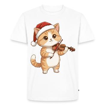 Chaton de Noël jouant du violon - T-shirt Premium bio Homme - blanc - Devant - Nico (187cm)