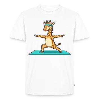 Yoga : Girafe Animal faisant la posture du guerrier - T-shirt Premium bio Homme - blanc - Devant - Nico (187cm)