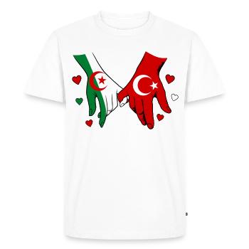 Algérie Drapeau Turc se tenant la main - T-shirt Premium bio Homme - blanc - Devant - Nico (187cm)