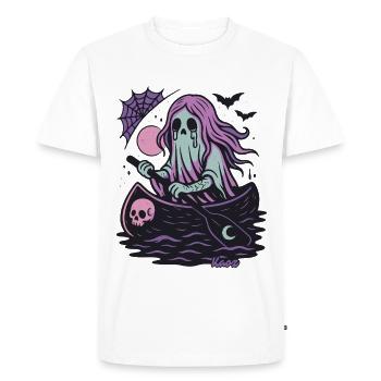 Fantôme dans le bateau avec la lune et la chauve-souris - T-shirt Premium bio Homme - blanc - Devant - Nico (187cm)