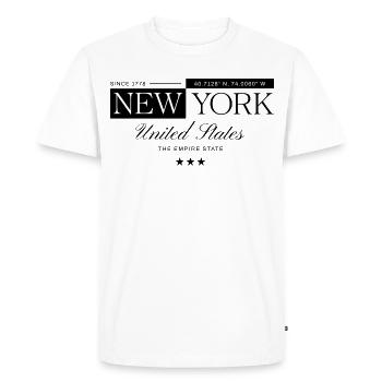New York Coordonnées Typographique - T-shirt Premium bio Homme - blanc - Devant - Nico (187cm)